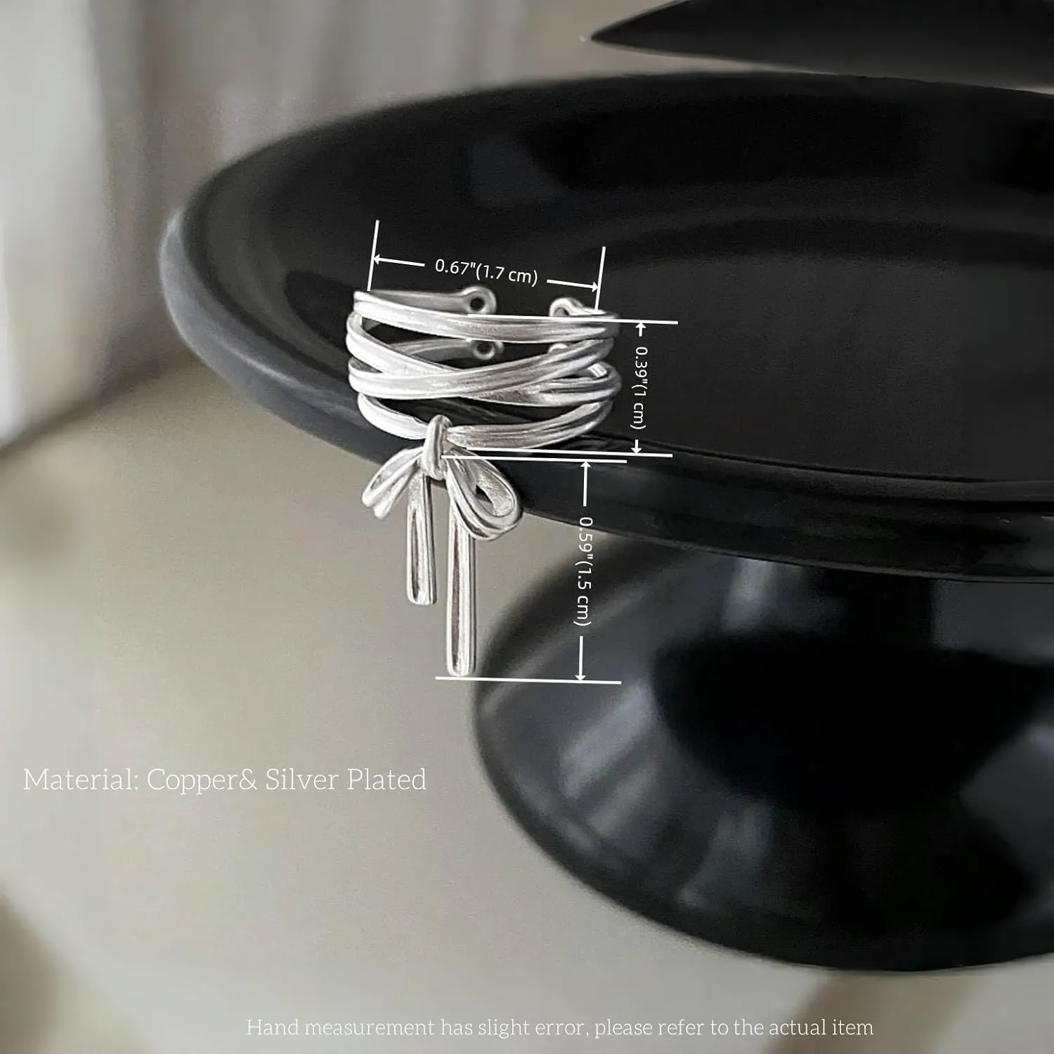 Handmade 925 Sterling Silver Rings For Women Bow Rings With Pendant Hollow Rings Multi Layered Rings Sweety Finger Rings Open Adjustable Rings For Women Statement Rings Elegant Jewelry Gifts For Women