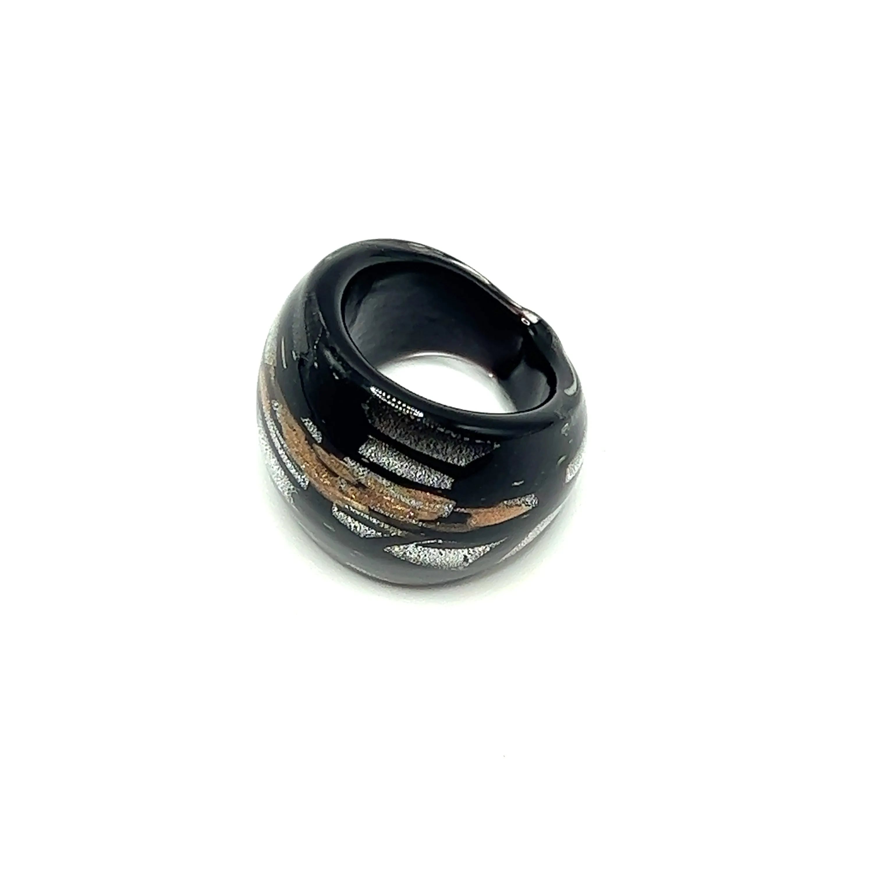 Handmade Glass Acrylic Ring Artistic Silver Stroke Infinity Band