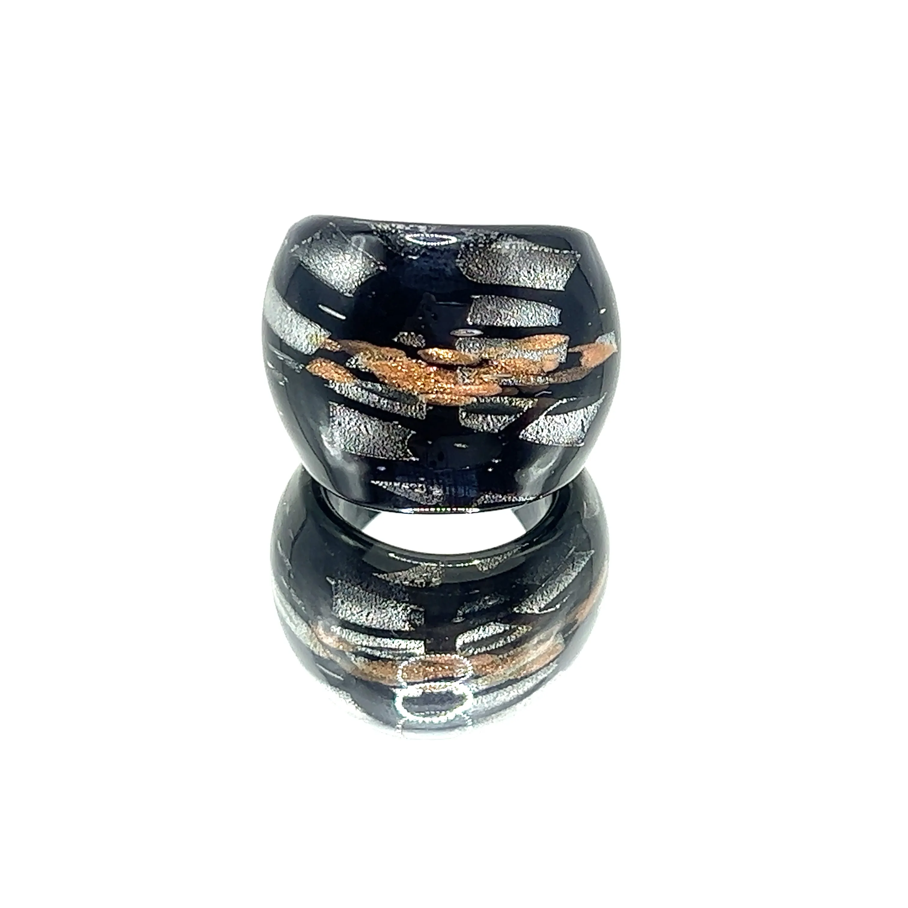 Handmade Glass Acrylic Ring Artistic Silver Stroke Infinity Band