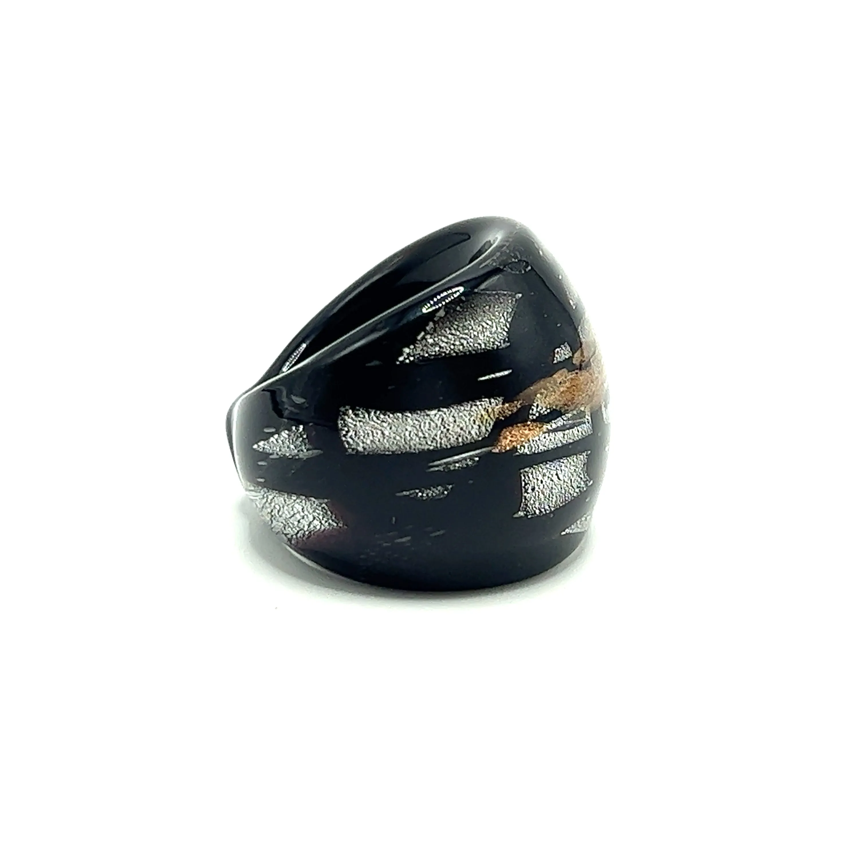 Handmade Glass Acrylic Ring Artistic Silver Stroke Infinity Band