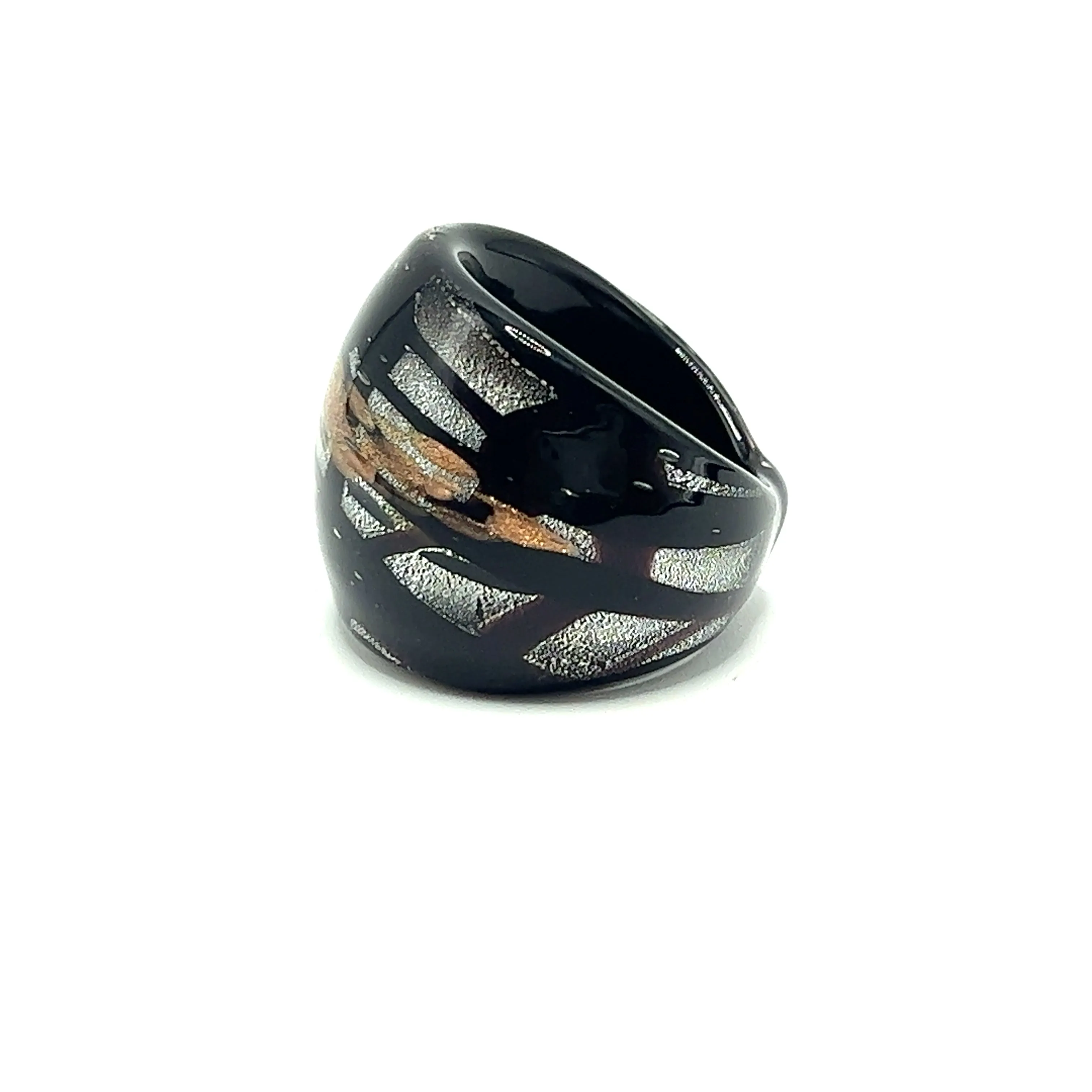 Handmade Glass Acrylic Ring Artistic Silver Stroke Infinity Band