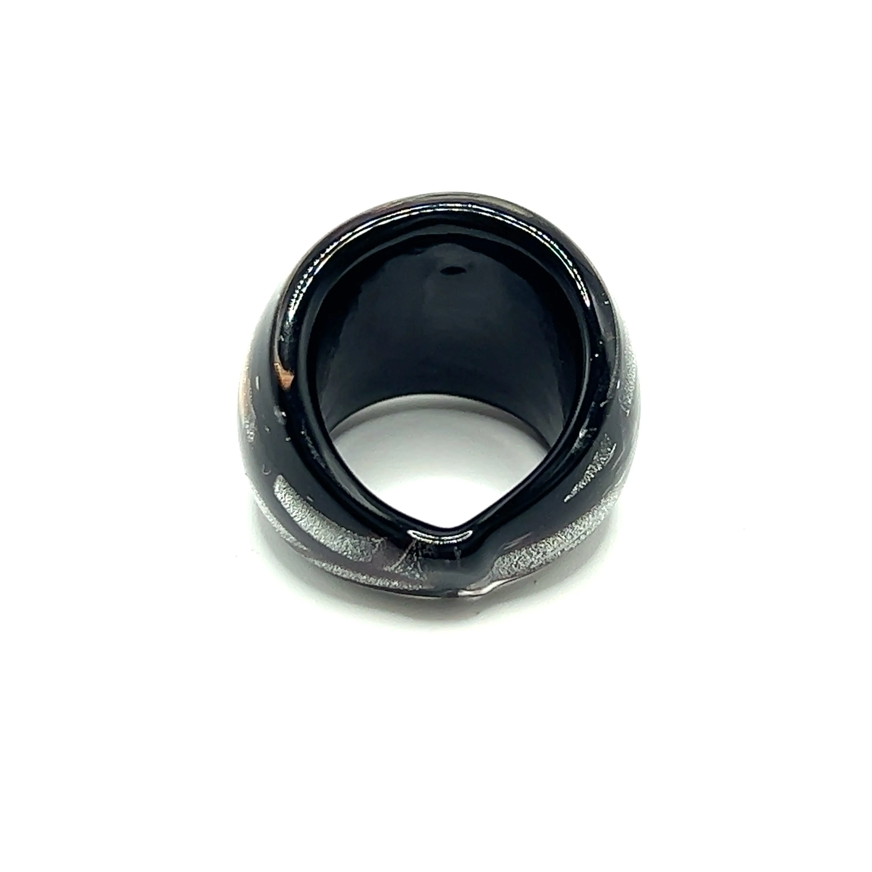 Handmade Glass Acrylic Ring Artistic Silver Stroke Infinity Band