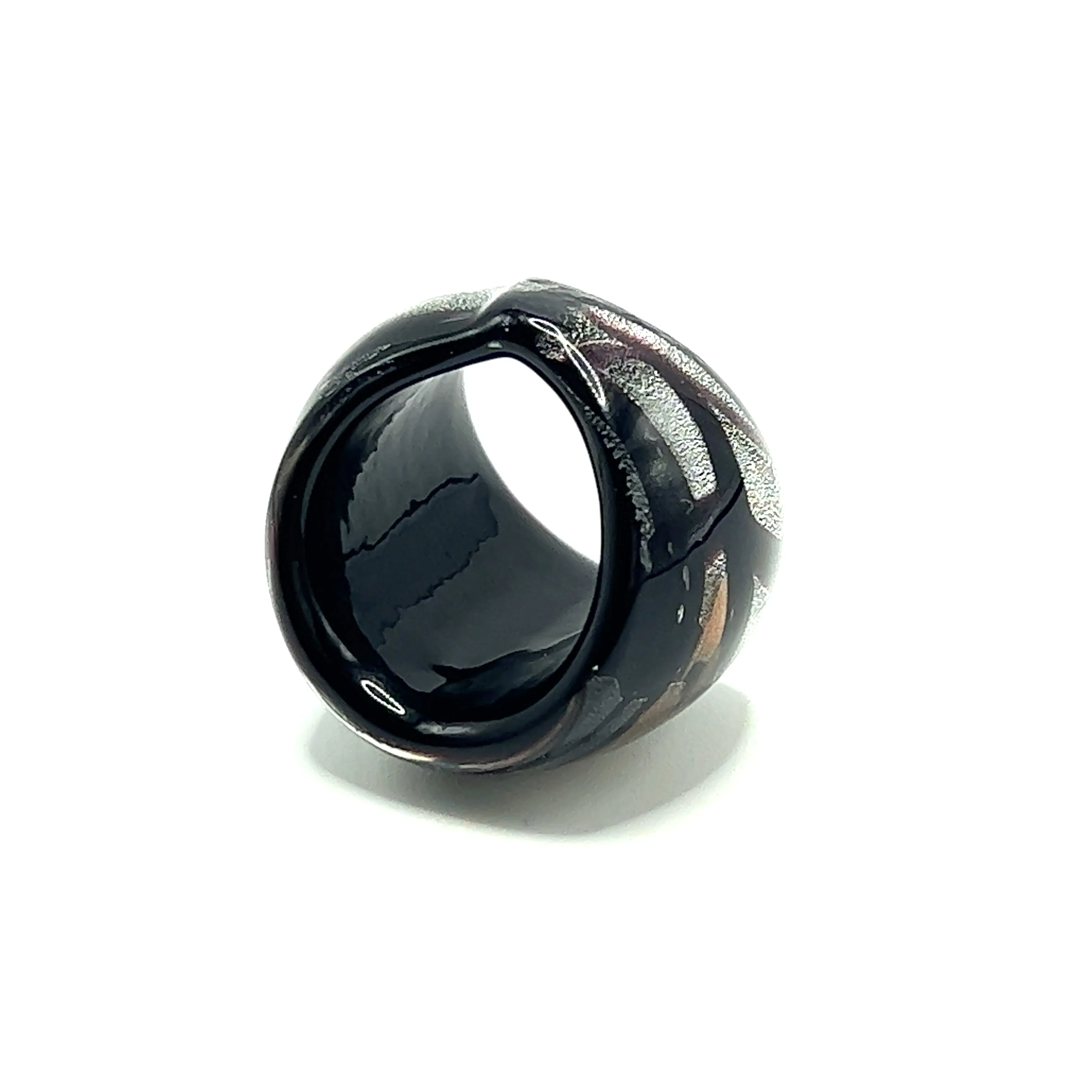 Handmade Glass Acrylic Ring Artistic Silver Stroke Infinity Band
