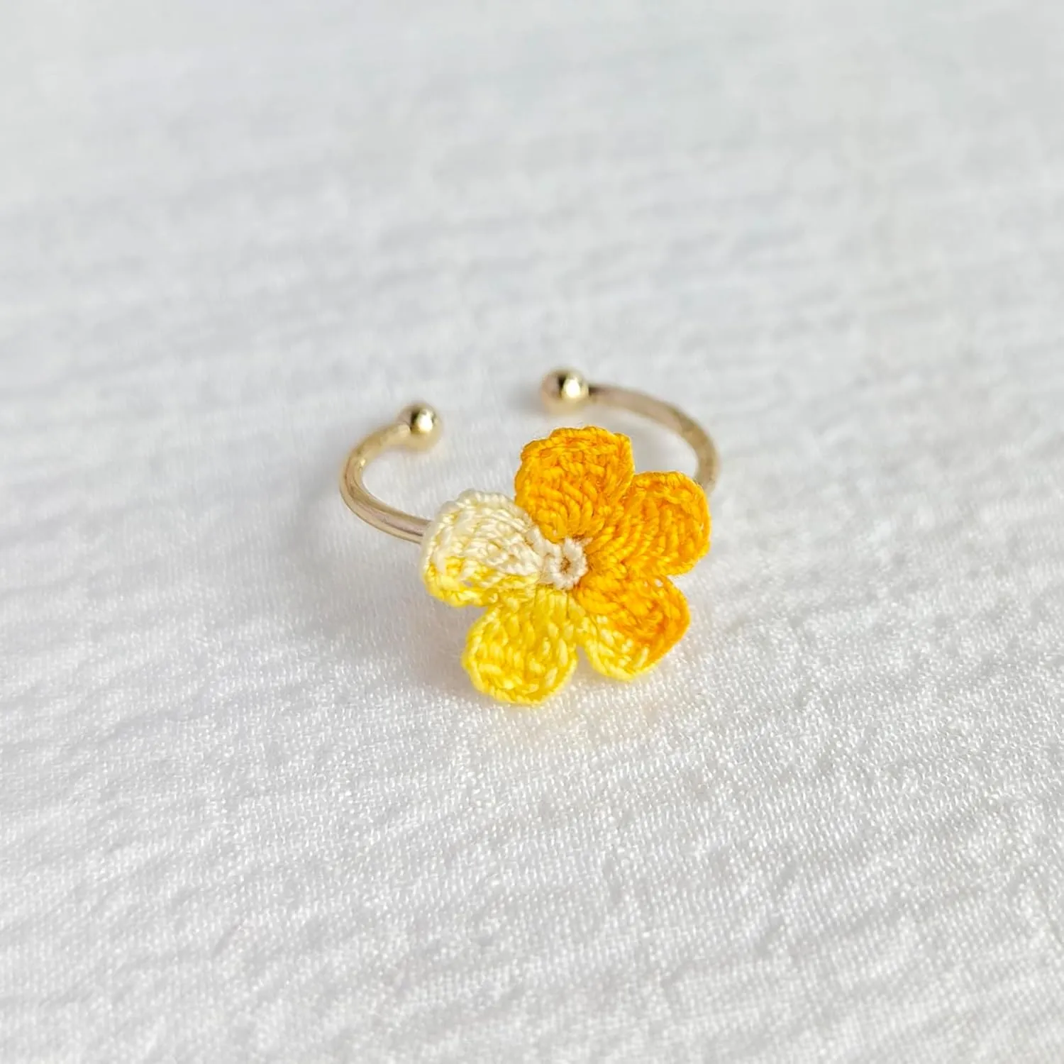 Handmade Micro Crochet Flower Ring,14K Gold Crochet Ring, Adjustable Dainty Flower Crochet Ring