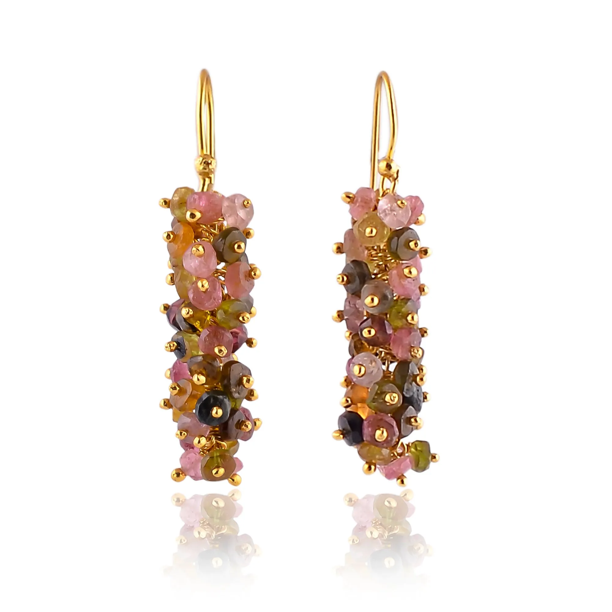 Handmade Silver Gold Plated Tourmaline Grape Cluster Earring