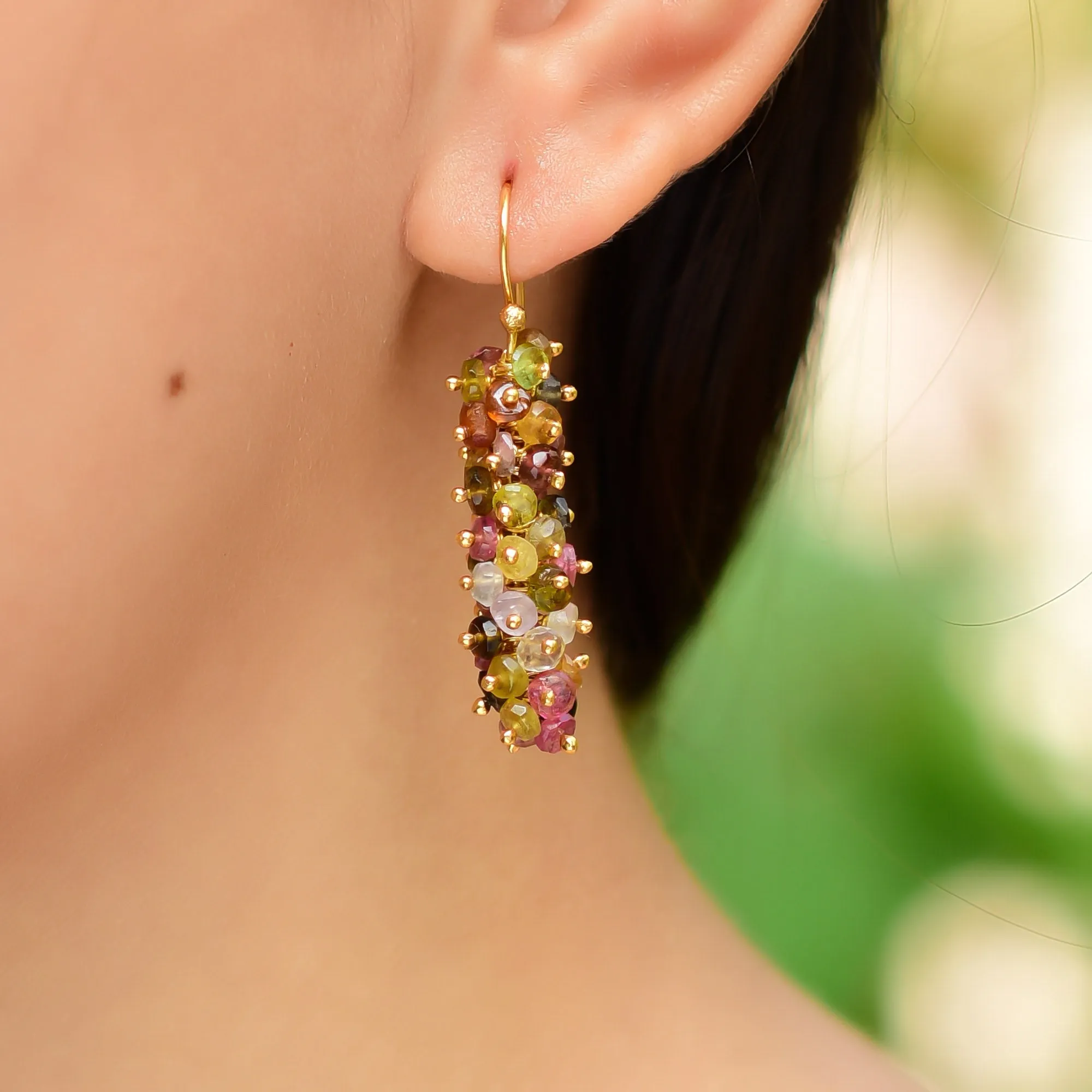 Handmade Silver Gold Plated Tourmaline Grape Cluster Earring