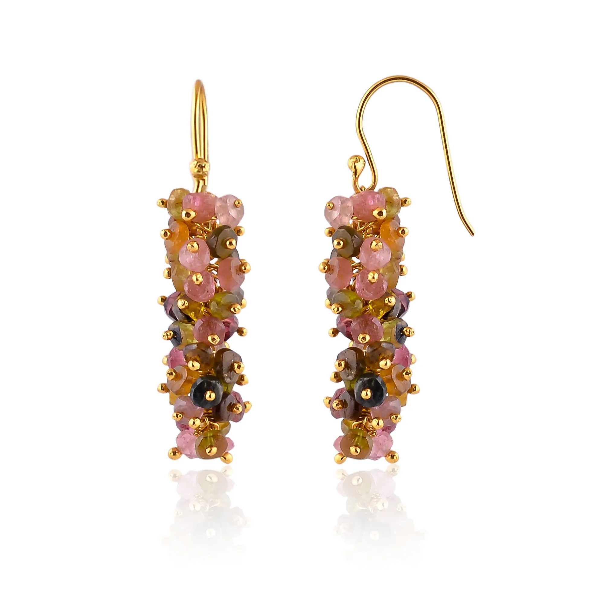 Handmade Silver Gold Plated Tourmaline Grape Cluster Earring