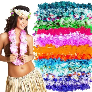 Hawaiian Leis Luau Party Supplies - Bulk 50 Pack Flower Necklaces for Tropical Party Favors Decorations - Colorful Variety of Simulated Silk Floral Lei Beach Theme Parties Kit