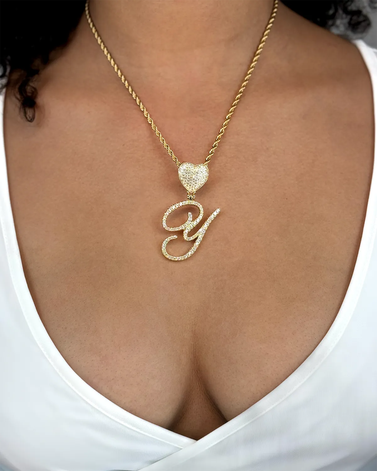Heart Cursive Initial Pendant with Rope Chain