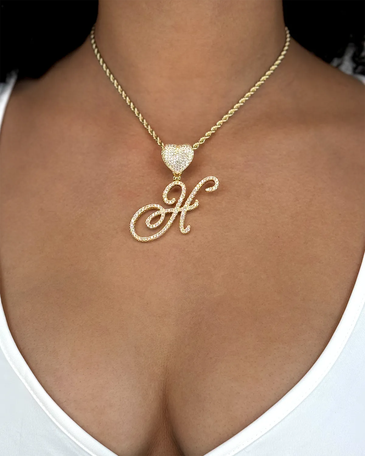Heart Cursive Initial Pendant with Rope Chain