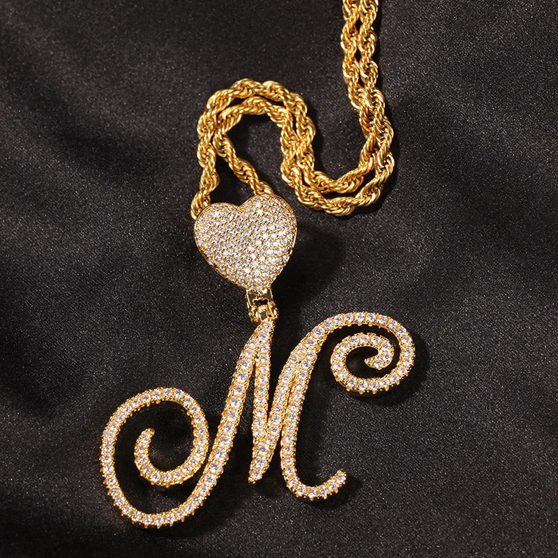 Heart Cursive Initial Pendant with Rope Chain