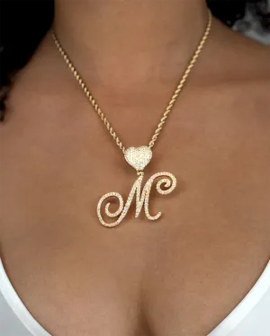 Heart Cursive Initial Pendant with Rope Chain