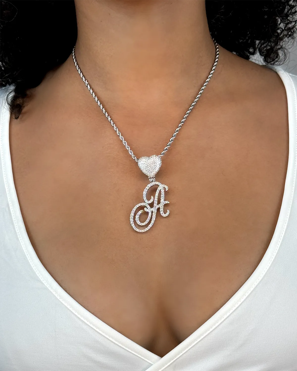 Heart Cursive Initial Pendant with Rope Chain