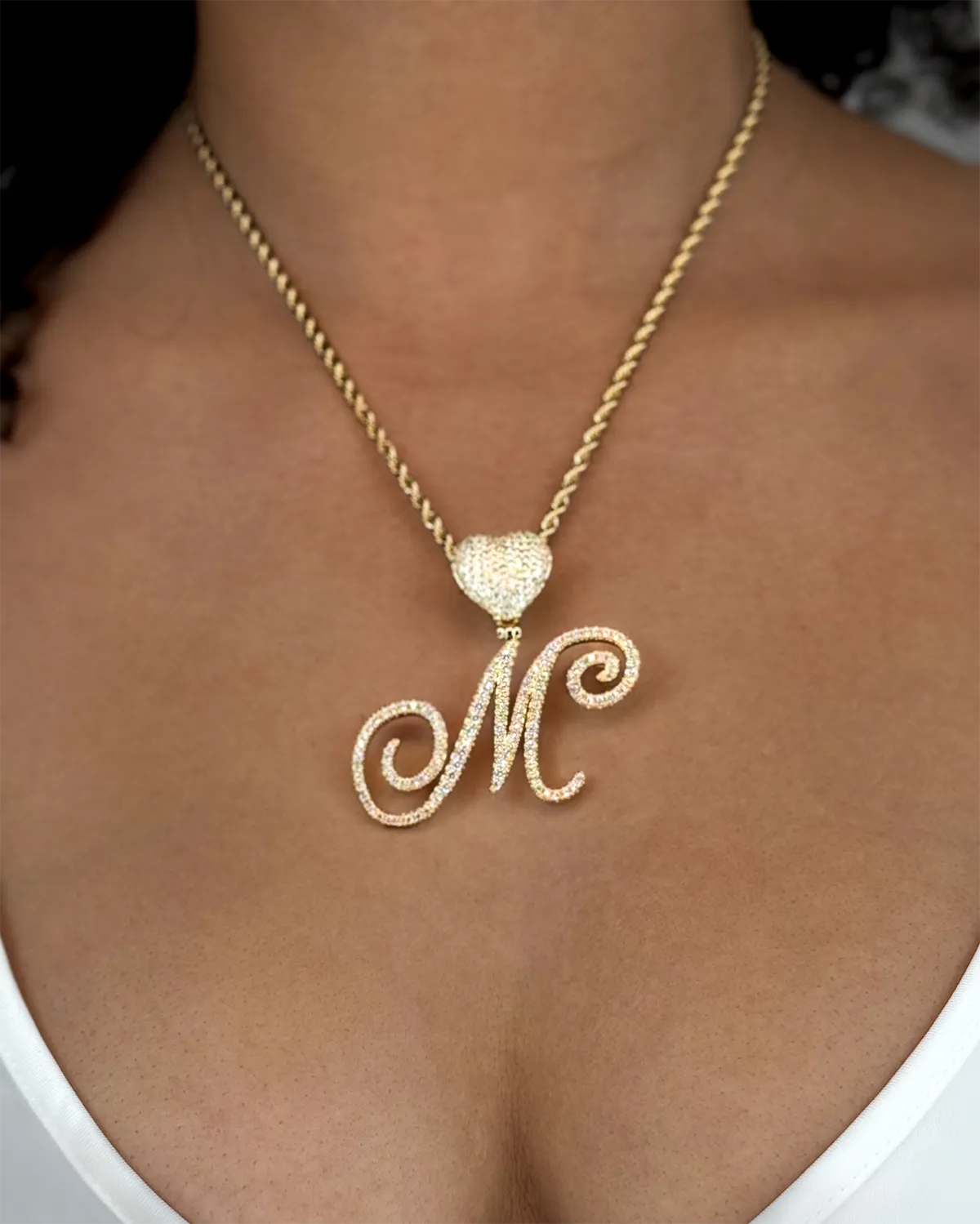 Heart Cursive Initial Pendant with Rope Chain