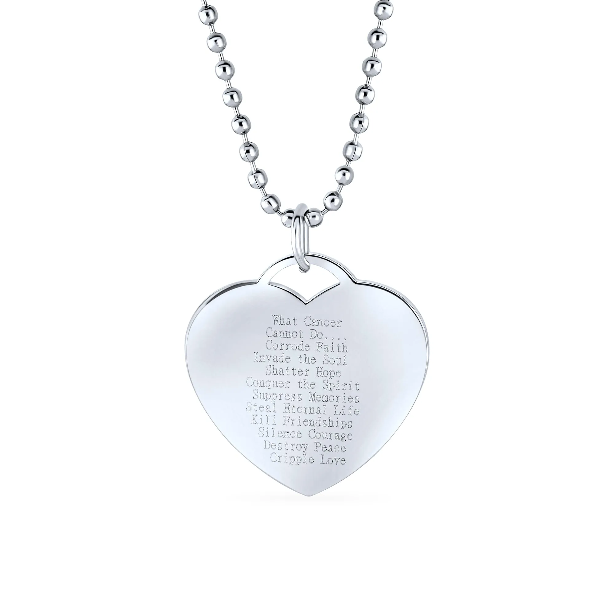 Heart Pink Ribbon Breast Cancer Survivor Pendant Necklace Silver Stainless Steel