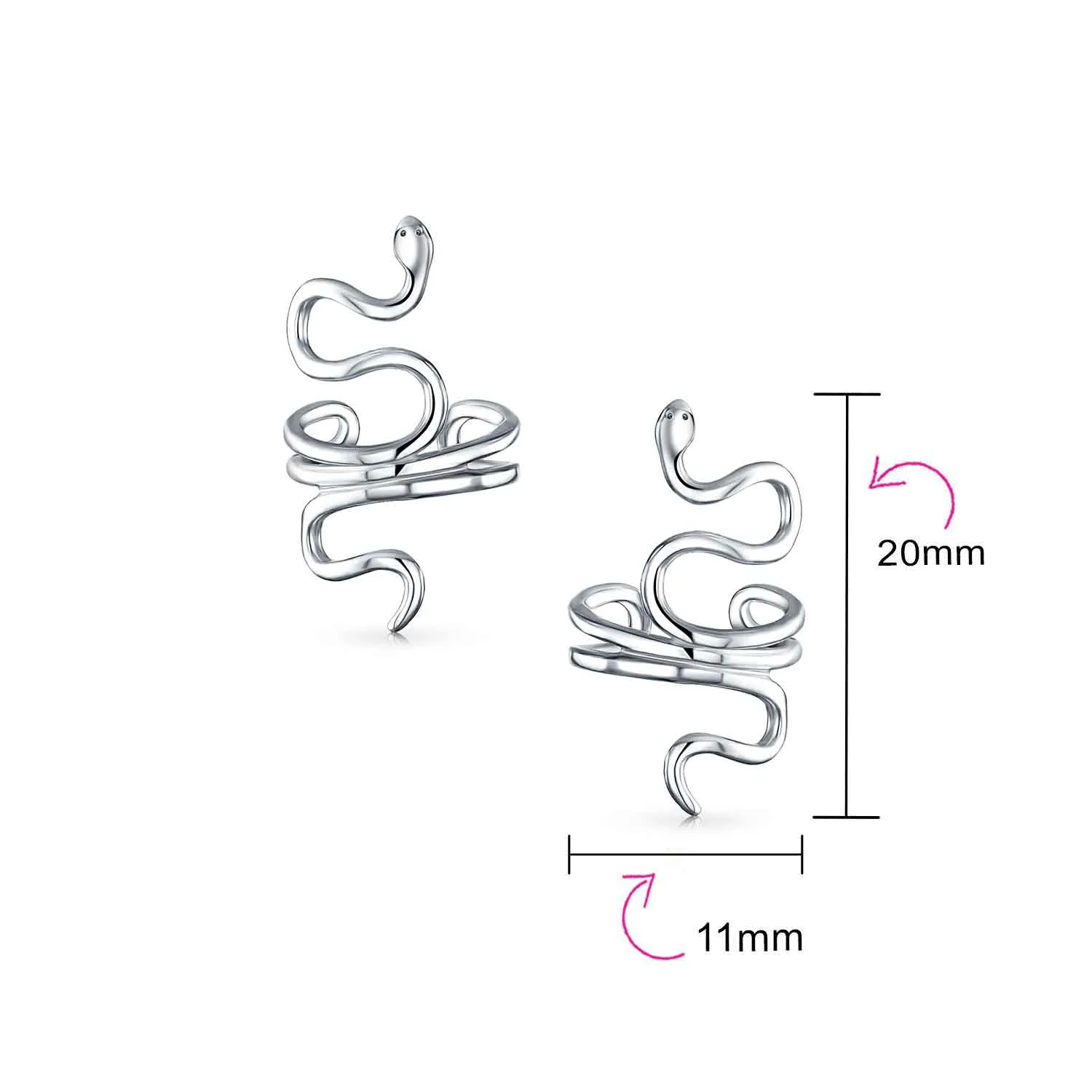 Helix Climber Snake Ear Cuff Cartilage Earrings Non-Pierced Sterling Silver Pair