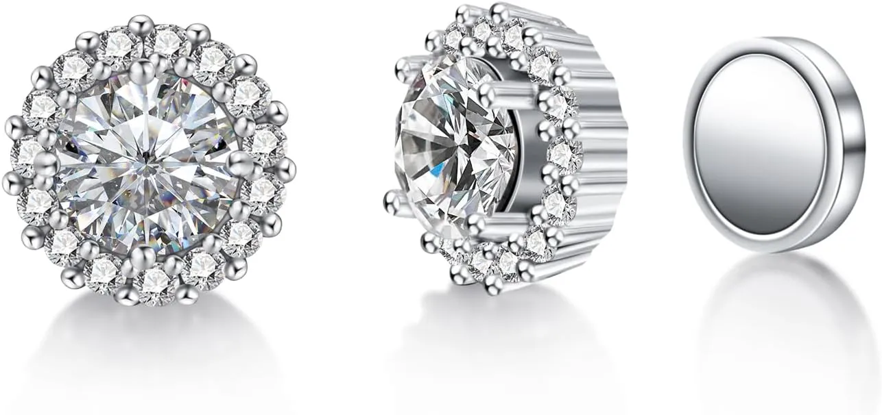 HELLOICE 0.3-2CT Magnetic Moissanite Halo Stud Earrings for Women Men Non Pierced Round Cut Hypoallergenic Lab-Diamond Stud Earrings Jewelry Gift