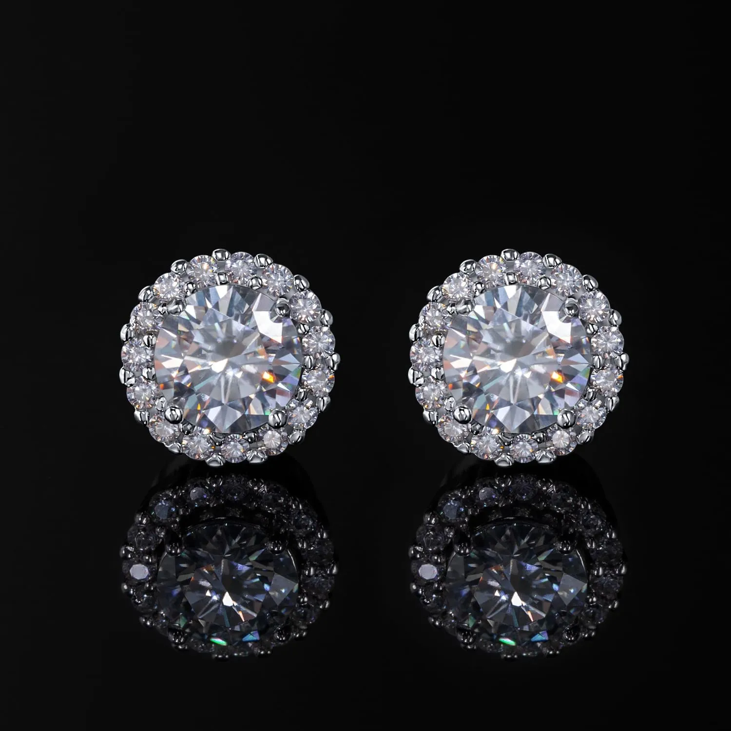 HELLOICE 0.3-2CT Magnetic Moissanite Halo Stud Earrings for Women Men Non Pierced Round Cut Hypoallergenic Lab-Diamond Stud Earrings Jewelry Gift