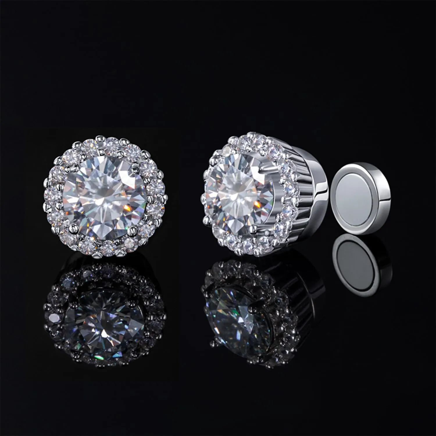 HELLOICE 0.3-2CT Magnetic Moissanite Halo Stud Earrings for Women Men Non Pierced Round Cut Hypoallergenic Lab-Diamond Stud Earrings Jewelry Gift