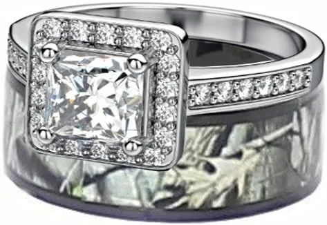 His and Hers Camo Wedding Ring Sets - Black Camo Ring Set - Wedding Rings - Camo Engagement Ring - Cubic Zirconia Wedding Sets - Cz Engagement Rings - Camo Wedding Bands Set