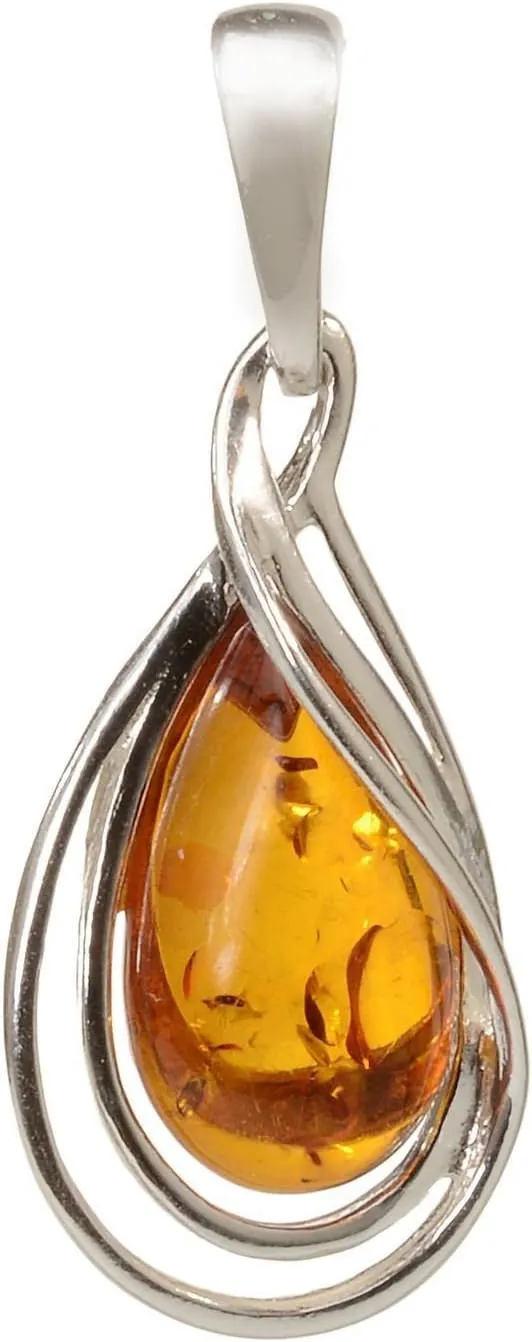 HolidayGiftShops Amber Jewelry for Women - Sterling Silver and Baltic Amber Pendant Micaela, Includes 925 Sterling Silver Chain - Sterling Silver Jewelry Collection, Made in Poland