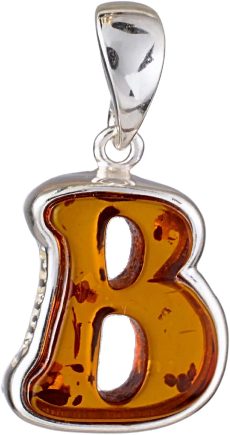 HolidayGiftShops Sterling Silver and Baltic Amber A-Z Initial Pendant Necklace