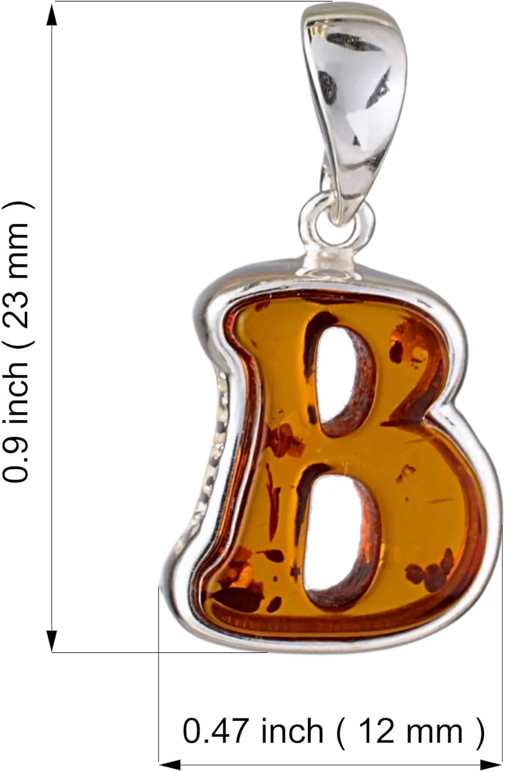 HolidayGiftShops Sterling Silver and Baltic Amber A-Z Initial Pendant Necklace