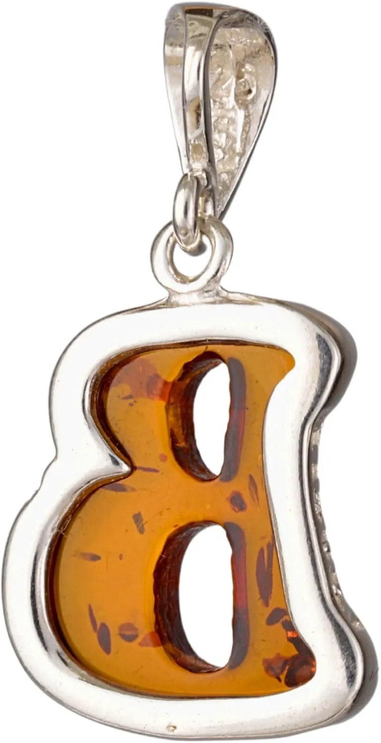HolidayGiftShops Sterling Silver and Baltic Amber A-Z Initial Pendant Necklace