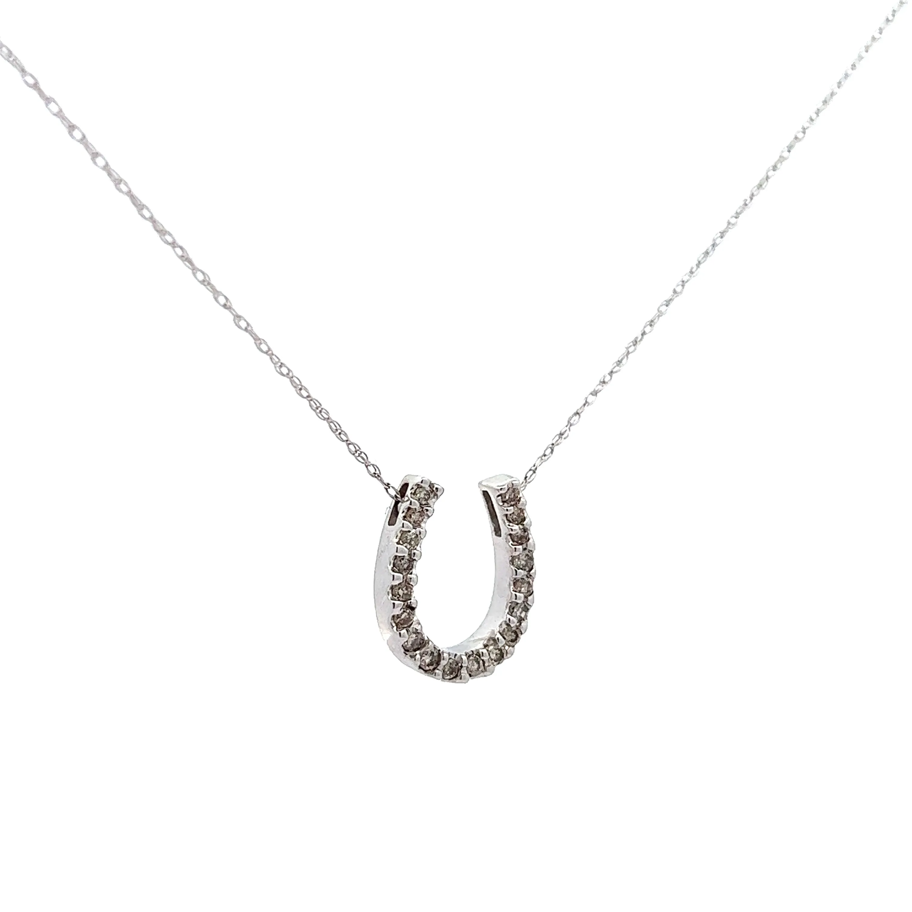 Horseshoe Diamond Pendant Necklace in 14k White Gold