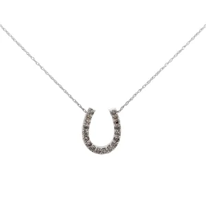 Horseshoe Diamond Pendant Necklace in 14k White Gold