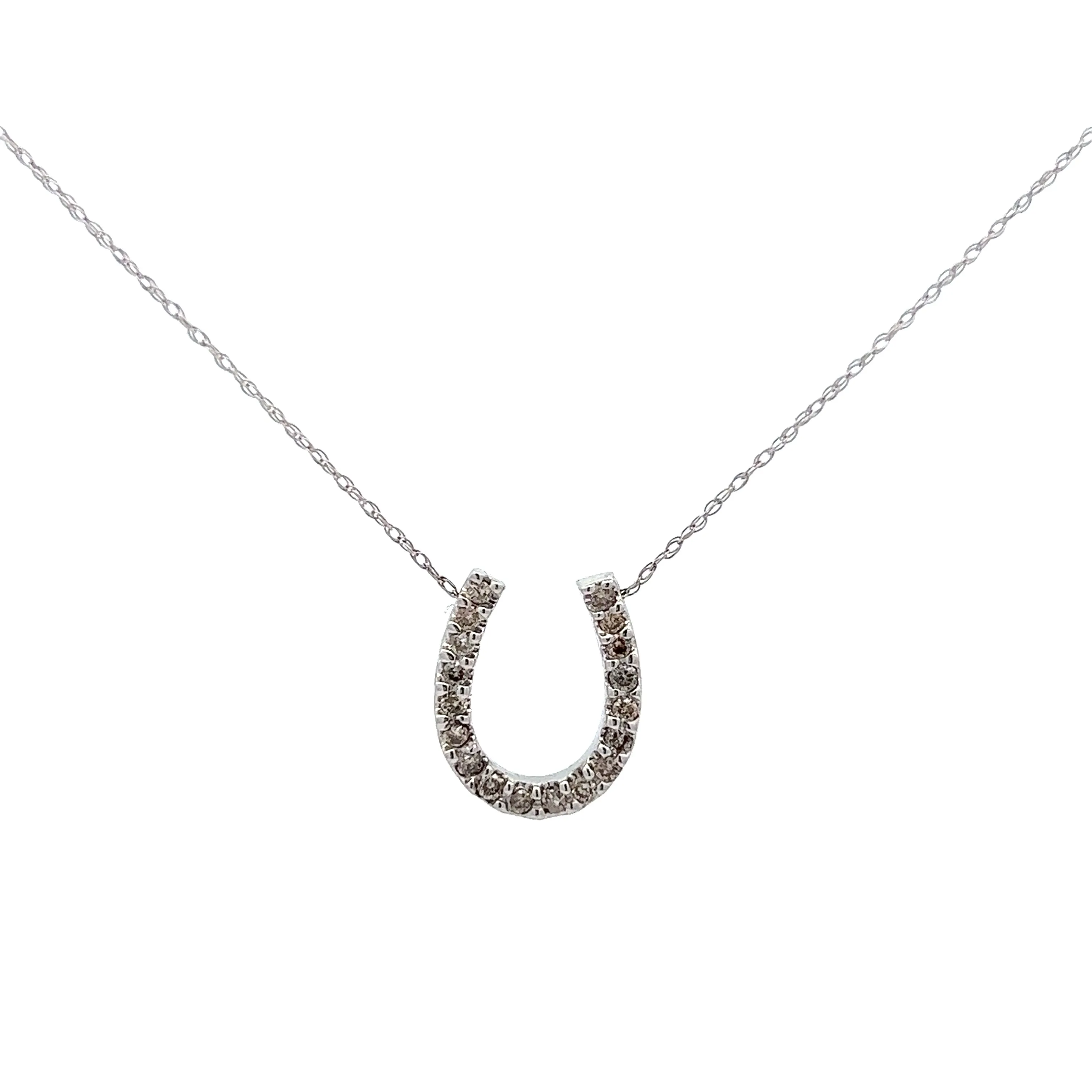 Horseshoe Diamond Pendant Necklace in 14k White Gold