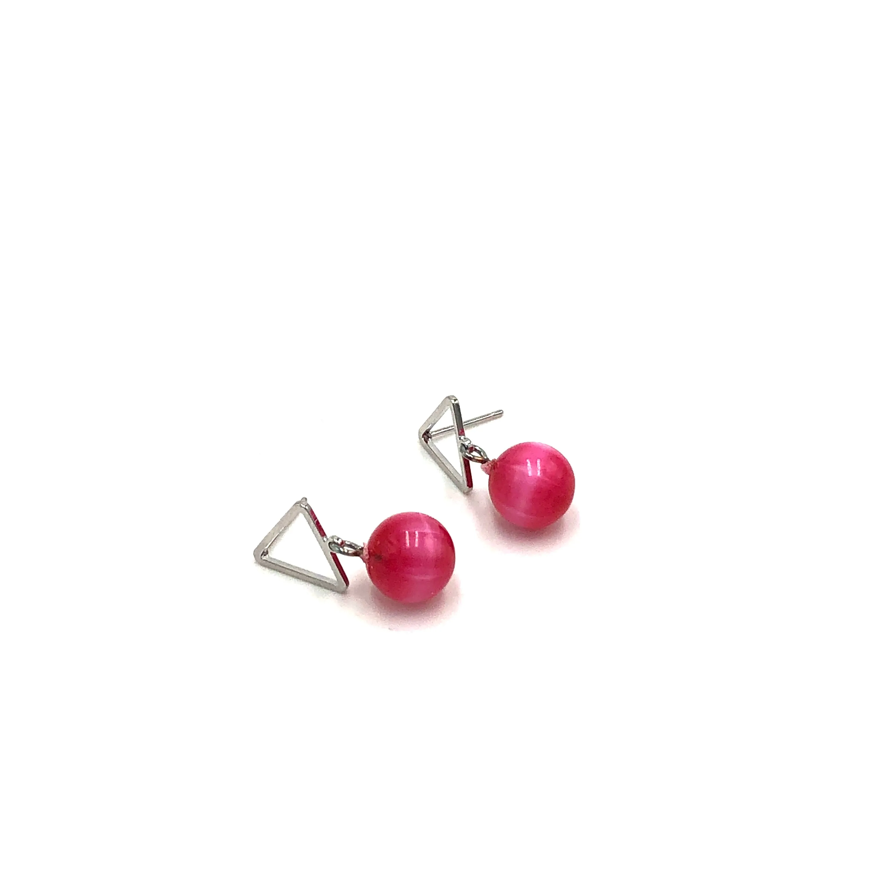 Hot Pink Moonglow Mod Tree Earrings - Silver