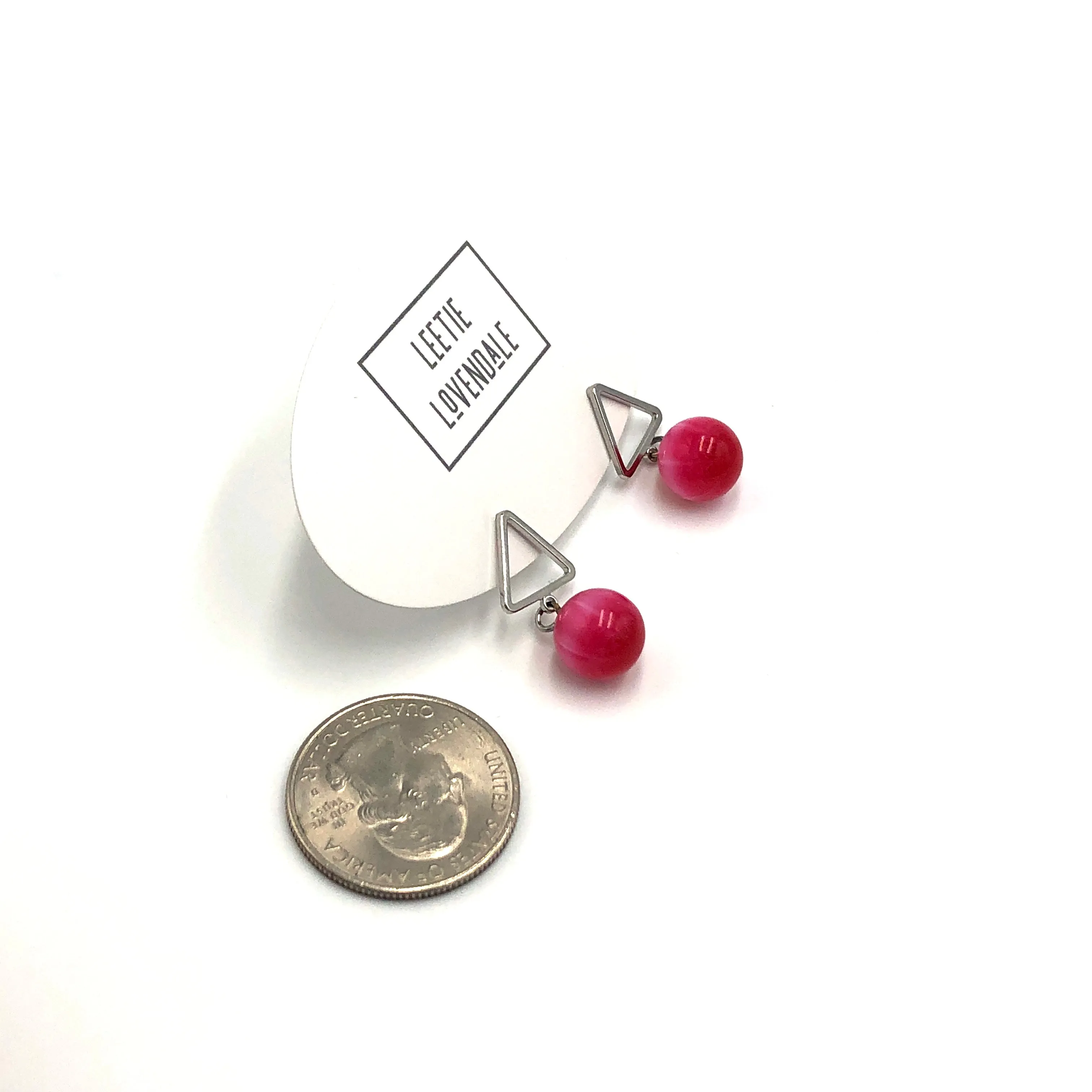 Hot Pink Moonglow Mod Tree Earrings - Silver