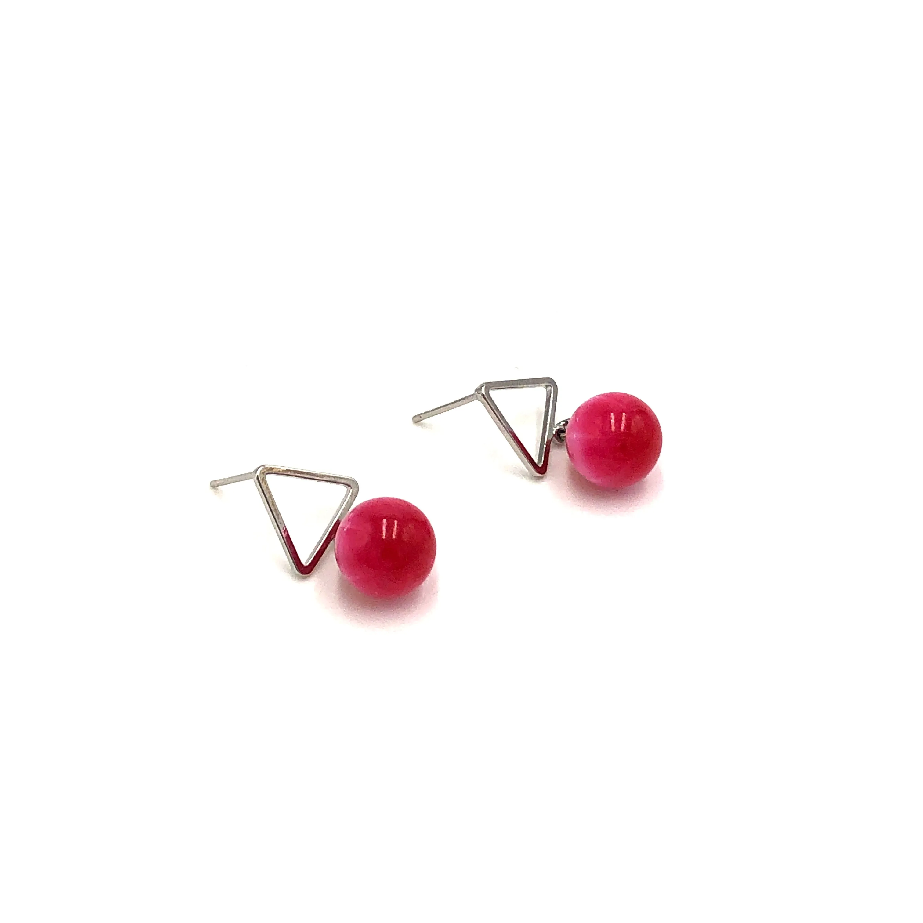 Hot Pink Moonglow Mod Tree Earrings - Silver