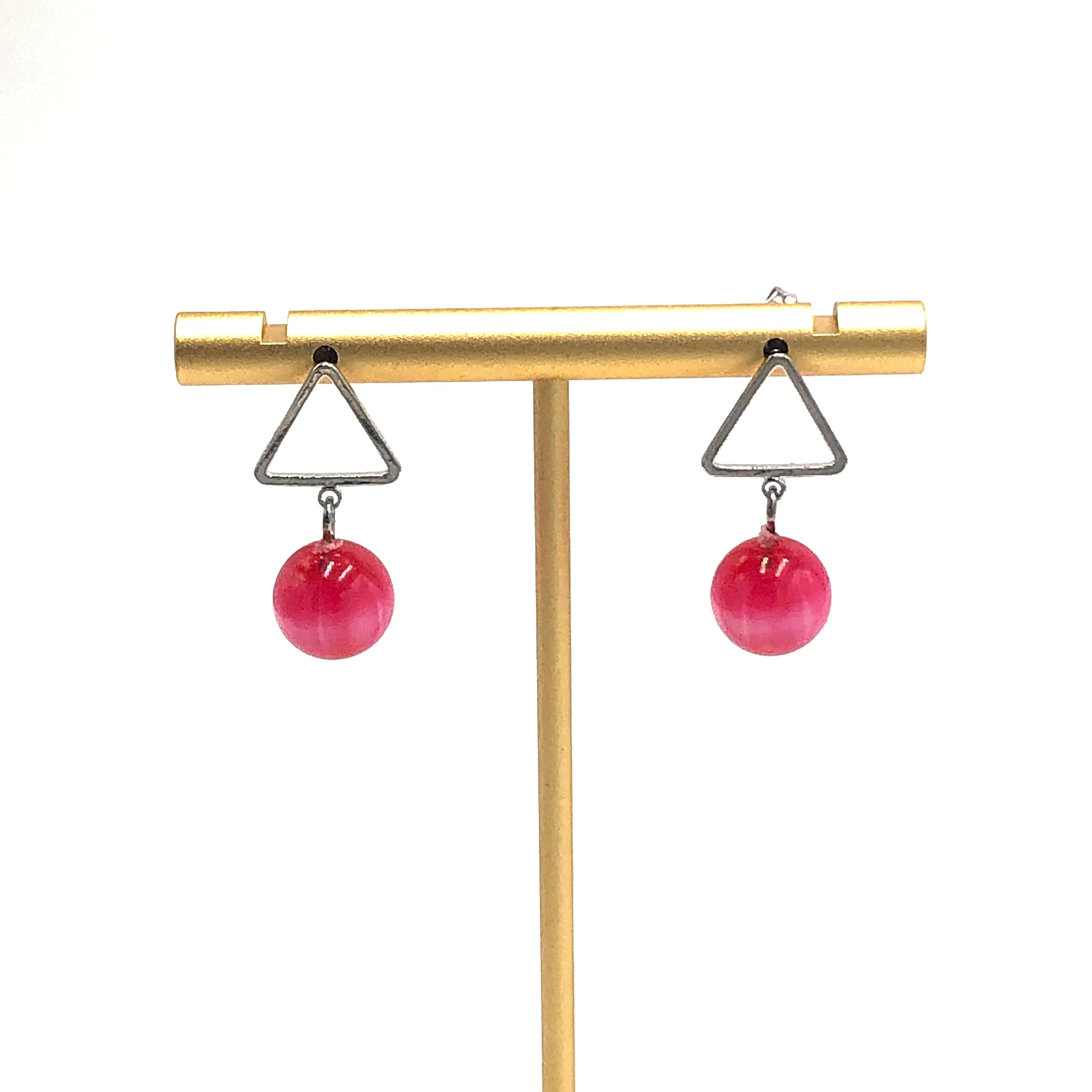 Hot Pink Moonglow Mod Tree Earrings - Silver