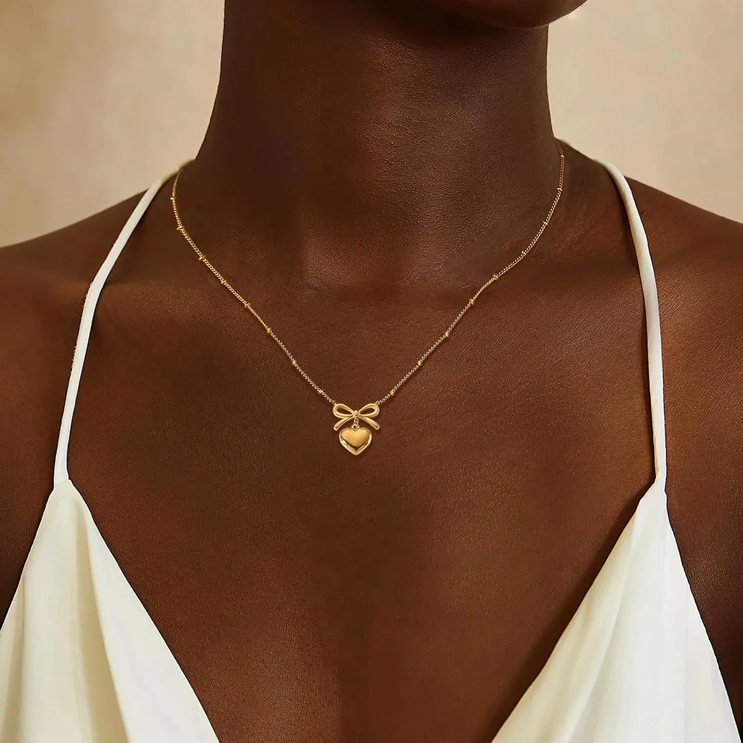 HUASAI Gold Bow Necklace for Women 14K Dainty Gold Necklace Small Bow Pendant Choker Necklace Trendy Necklace Jewelry Gift