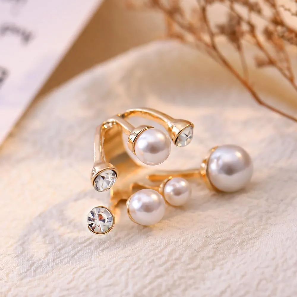 HUASAI Pearl Ring for Women White Pearl Rings Dainty Open Rings Silver Gold Adjustable Ring Jewelry Gift for Girls Lady