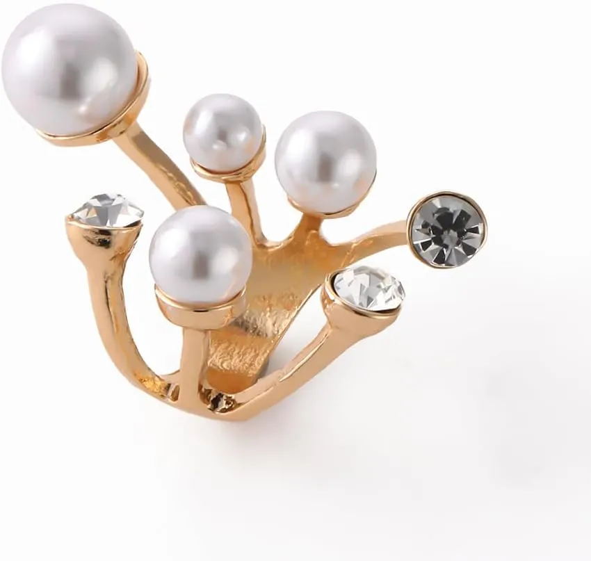HUASAI Pearl Ring for Women White Pearl Rings Dainty Open Rings Silver Gold Adjustable Ring Jewelry Gift for Girls Lady