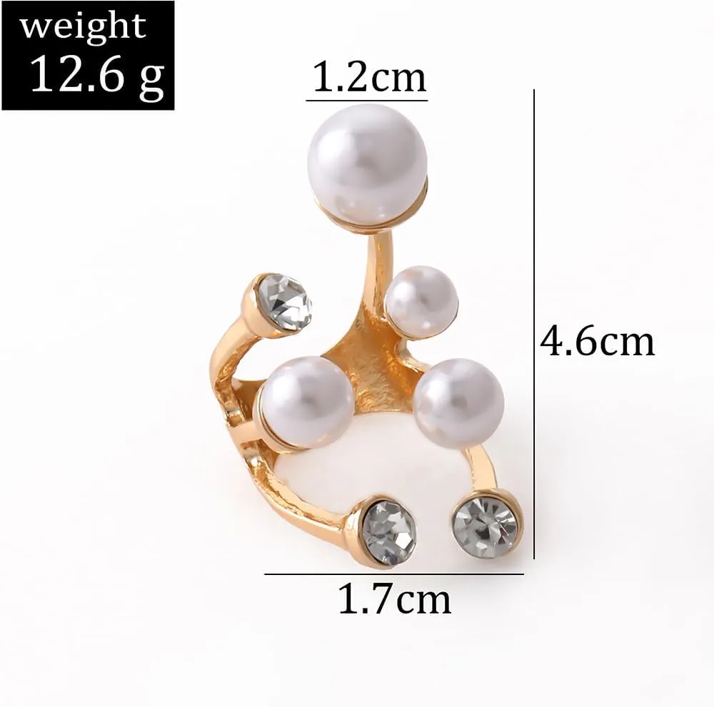 HUASAI Pearl Ring for Women White Pearl Rings Dainty Open Rings Silver Gold Adjustable Ring Jewelry Gift for Girls Lady