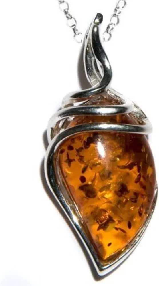 Ian and Valeri Co. Honey Amber Sterling Silver Classic Drop Pendant Necklace Chain 18 Inches