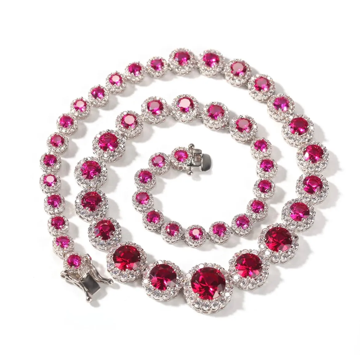 Iced Out Princess Halo Colored Diamond Tennis Chain