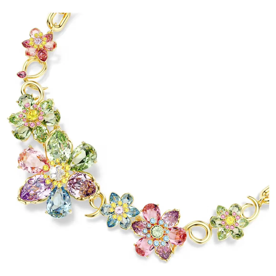 Idyllia Multicoloured Flower Mixed Cuts Gold Necklace