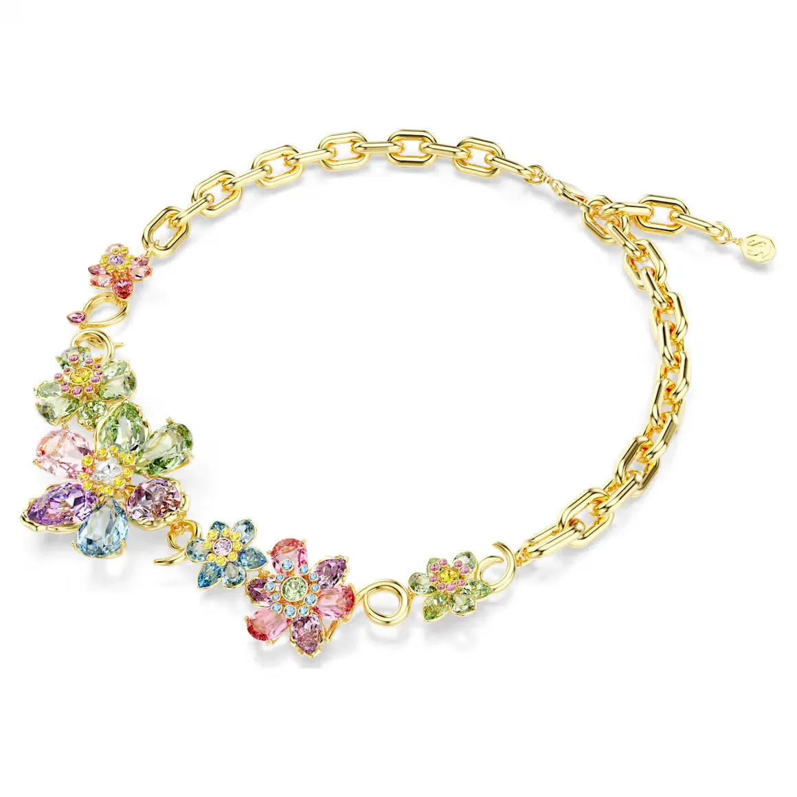 Idyllia Multicoloured Flower Mixed Cuts Gold Necklace