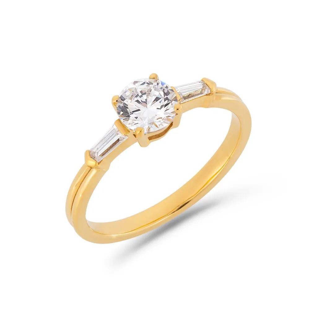 Illusion bullet & brilliant cut diamond ring in yellow gold