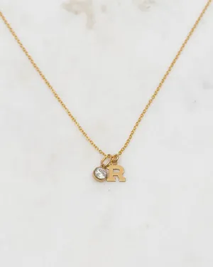Initial R with Birthstone Necklace