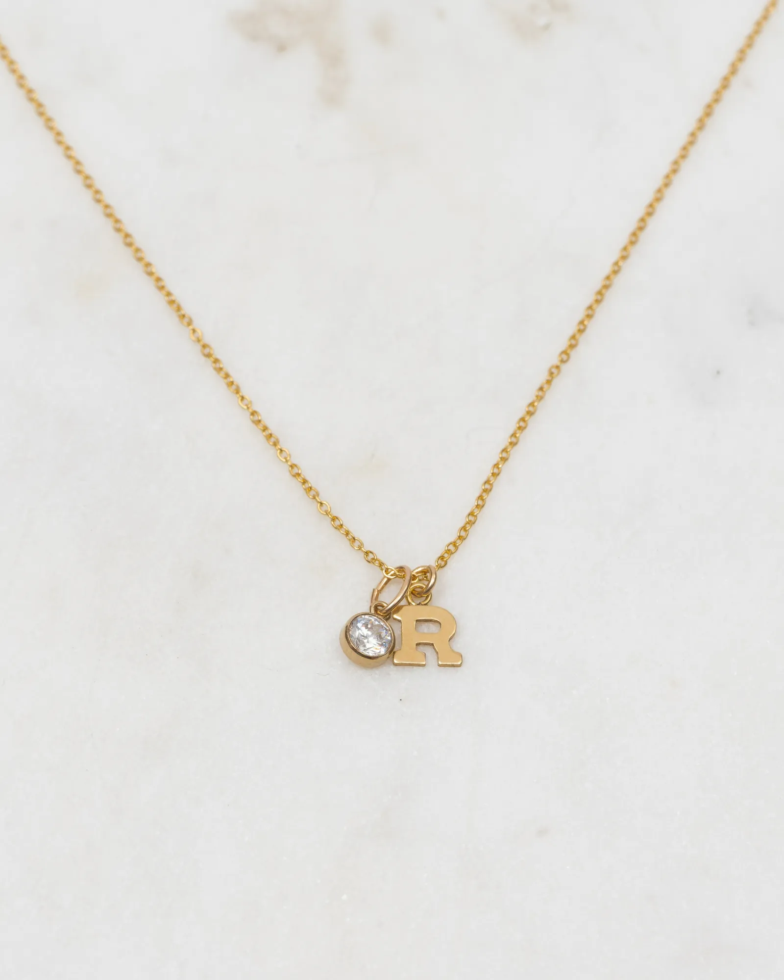 Initial R with Birthstone Necklace