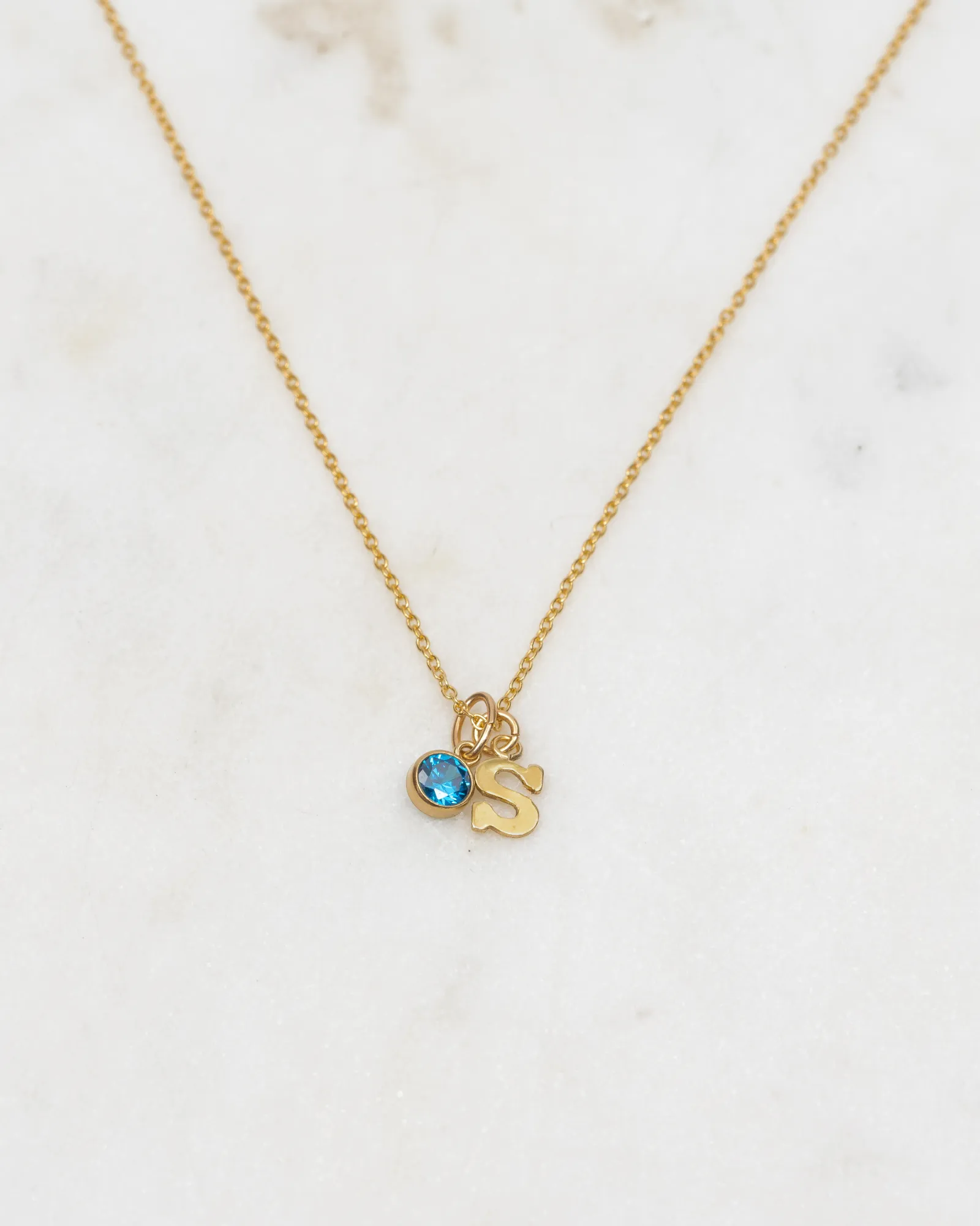 Initial S with Birthstone Necklace
