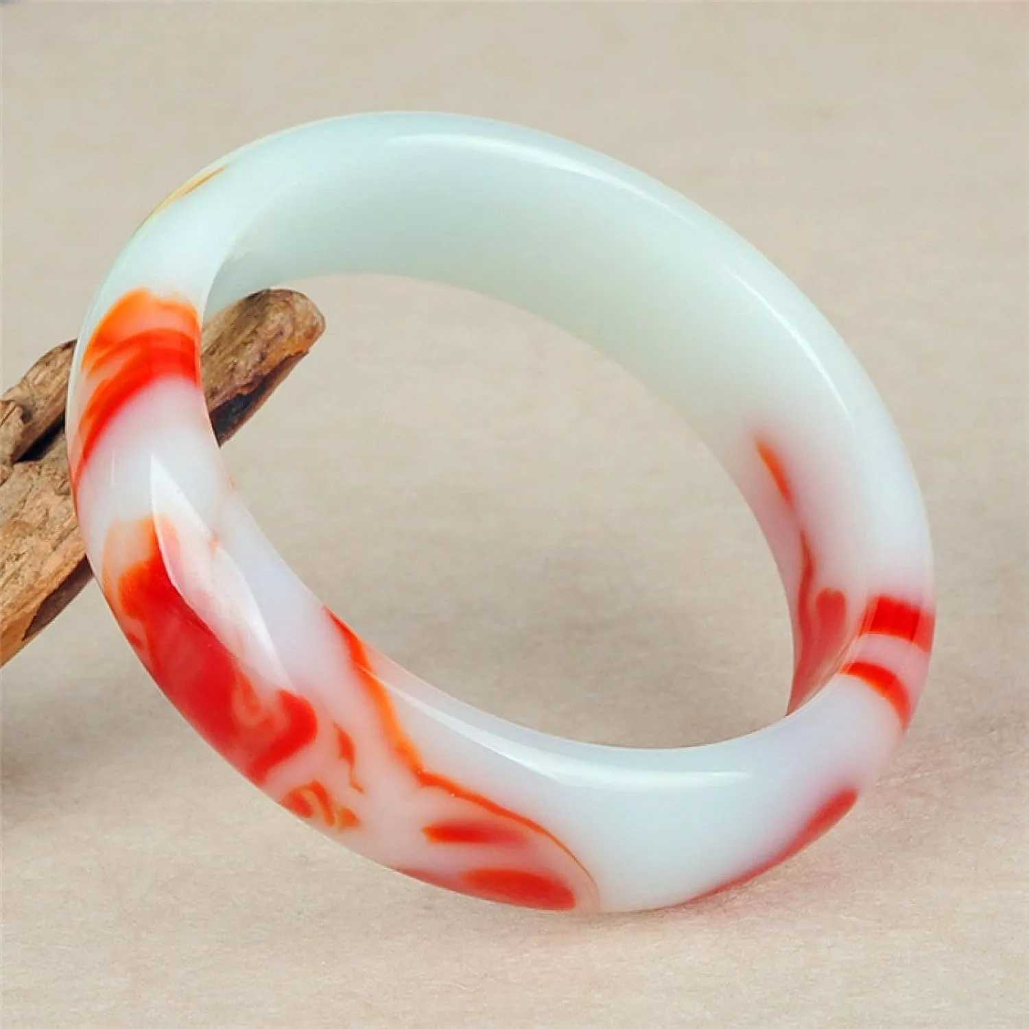 Jade Bangle Bracelet for Women Genuine Golden Silk Jade White and Red Floating Flower Fashion Bracelet