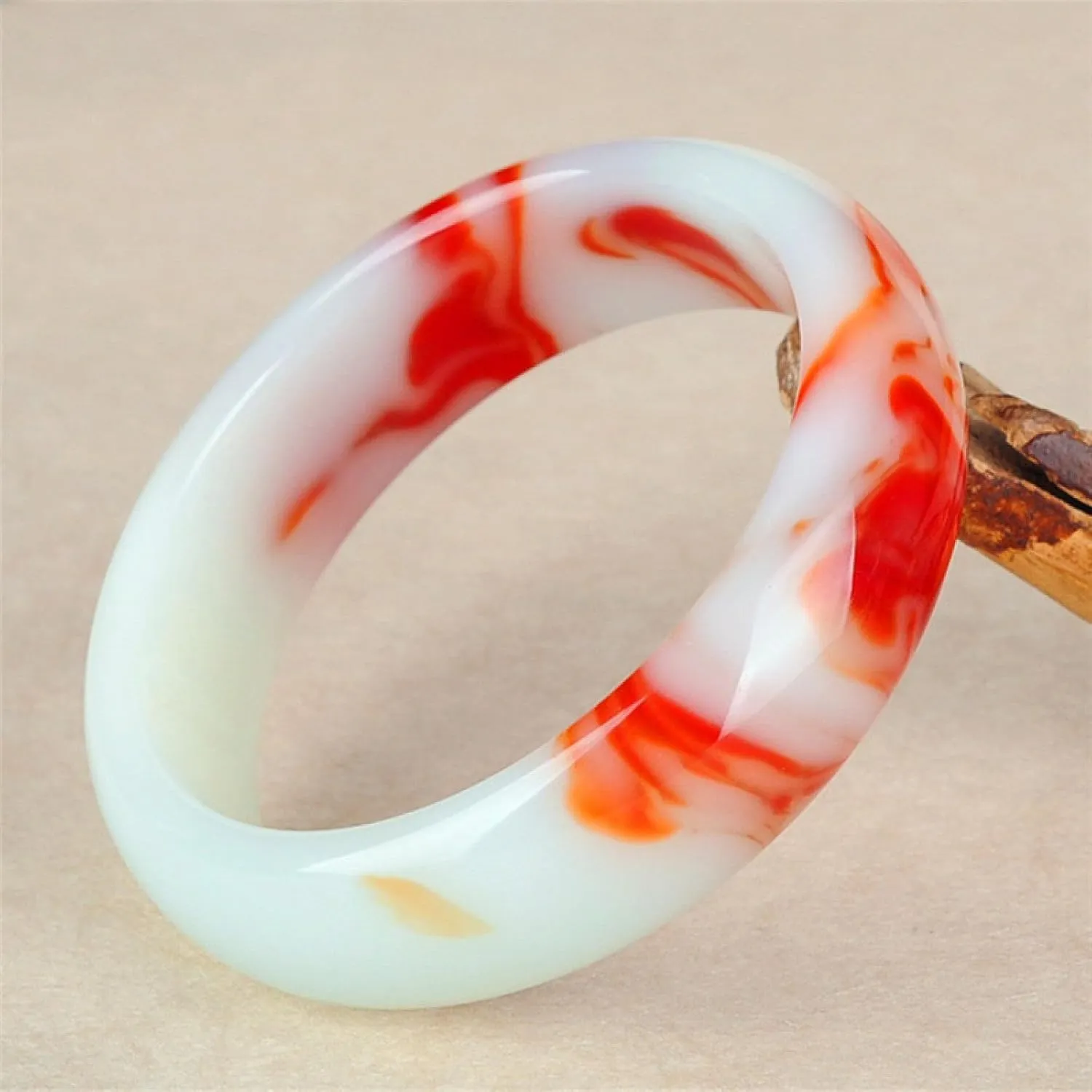 Jade Bangle Bracelet for Women Genuine Golden Silk Jade White and Red Floating Flower Fashion Bracelet