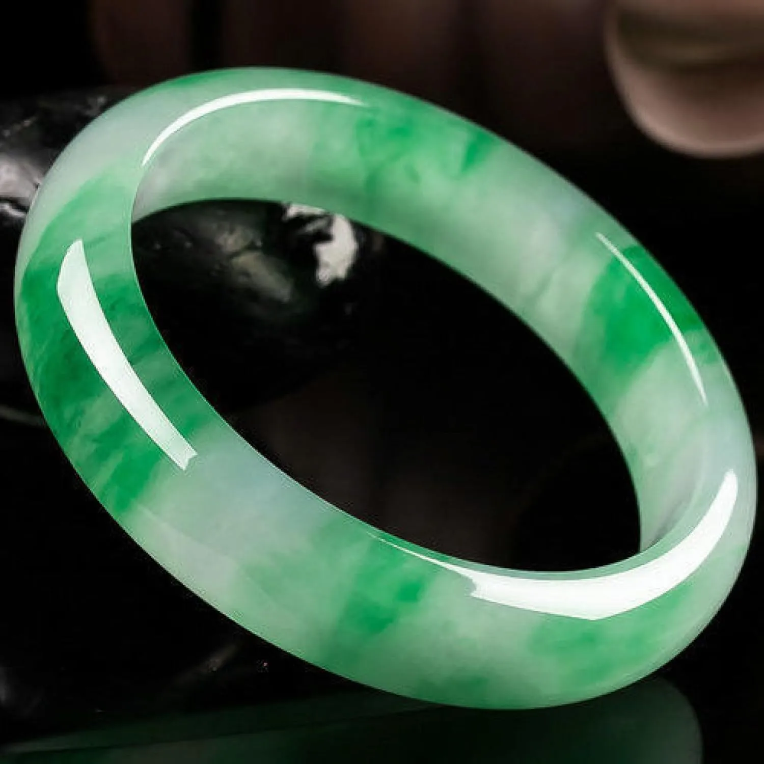 Jade Bangle Bracelet for Women Genuine Ice Transparent Jade Bracelet Women's Floating Flower Spring Color Bracelet